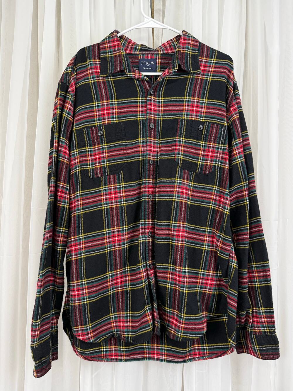 J.Crew Men’s XL Black Red Plaid Flannel Shirt 100% Cotton Button Front